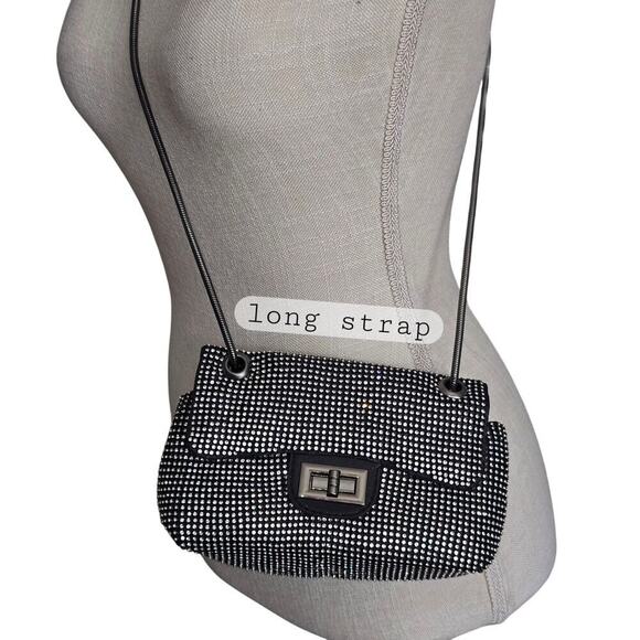 NEW Rhinestone Embellished Single Flap Twist Toggle MINI Bag 8x6x3 inches - Picture 3 of 9